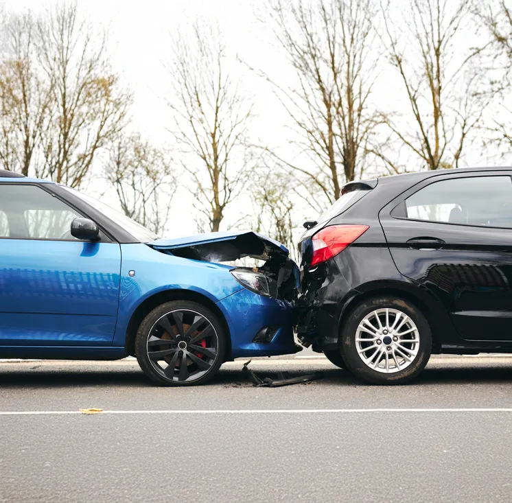 Two cars after a rear-end collision on a roadside
